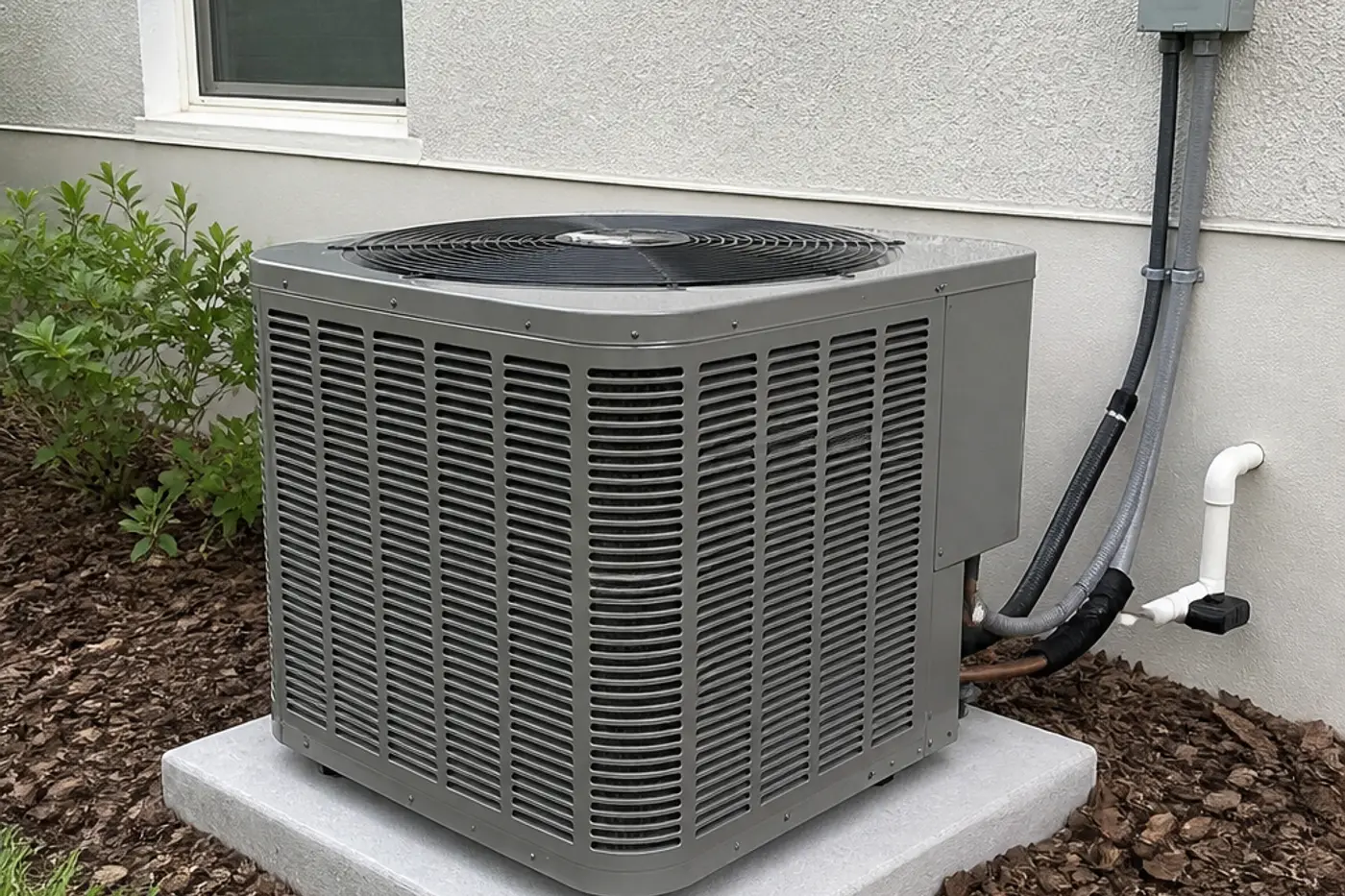 New outdoor condenser on a pad during AC installation in Wesley Chapel