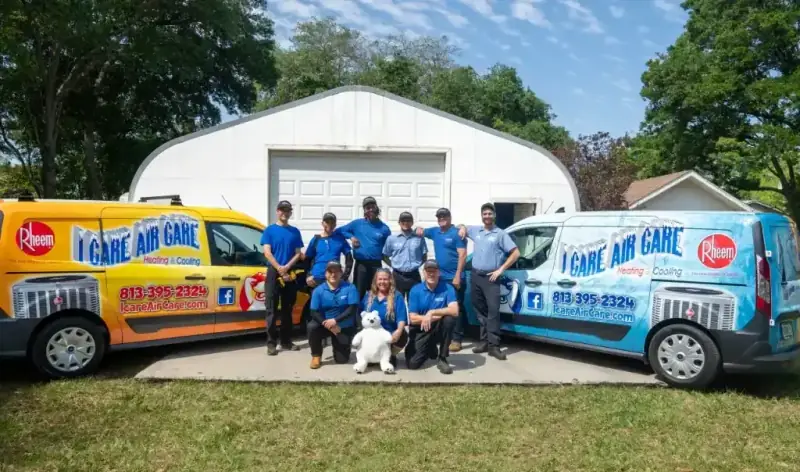I Care Air Care local Wesley Chapel team with service vehicles