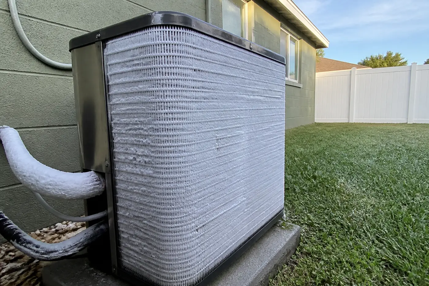 Frosted outdoor coil after a cold snap, a common heat pump repair in Tampa Bay