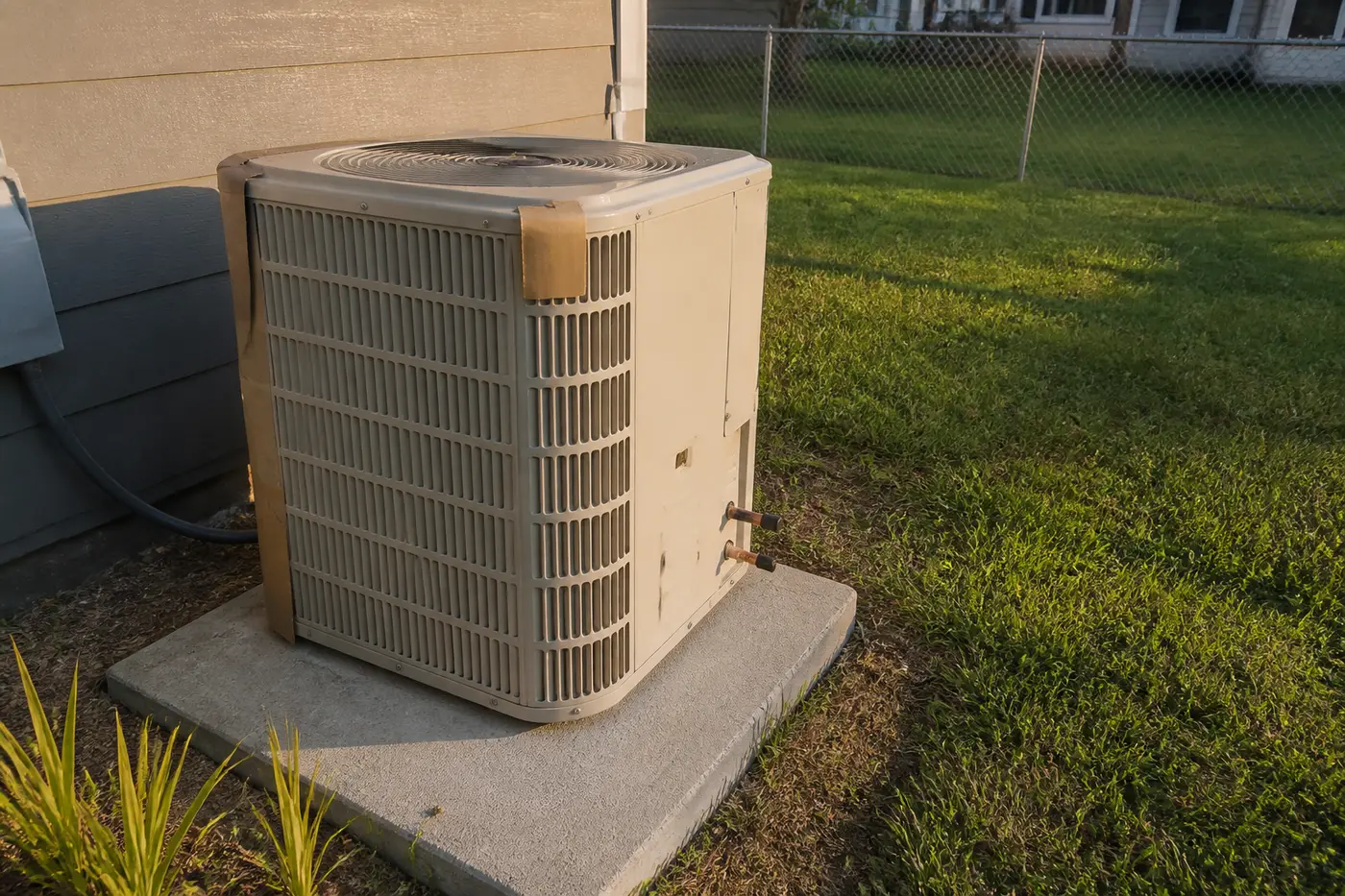 New outdoor condenser on a concrete pad during HVAC installation in Tampa