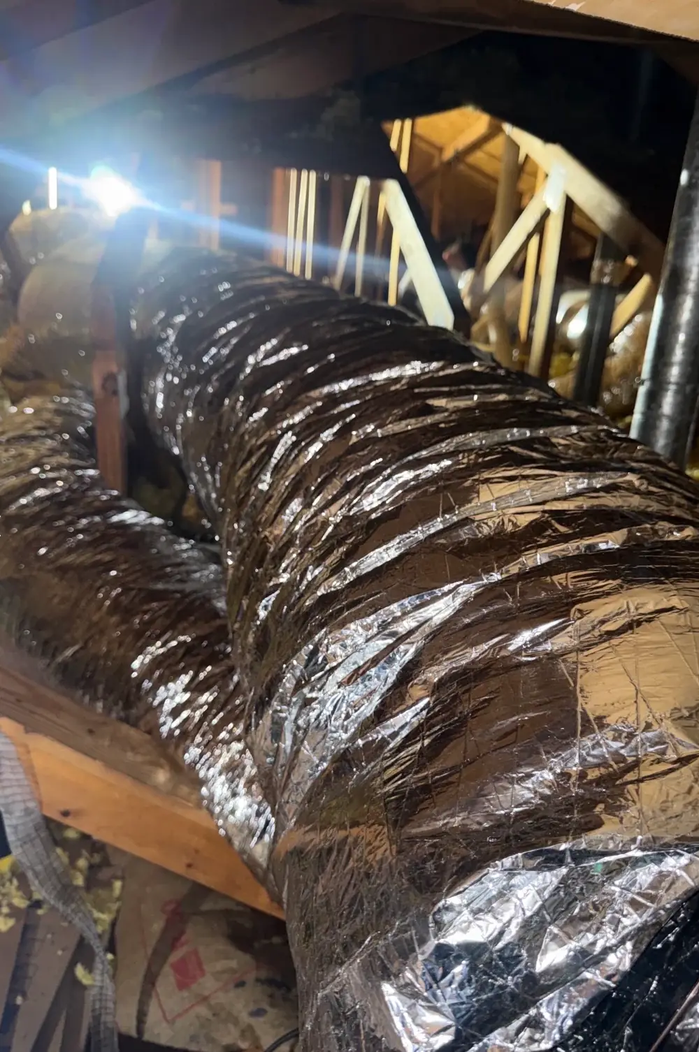 New insulated flex duct in the attic on James Watkins's replacement