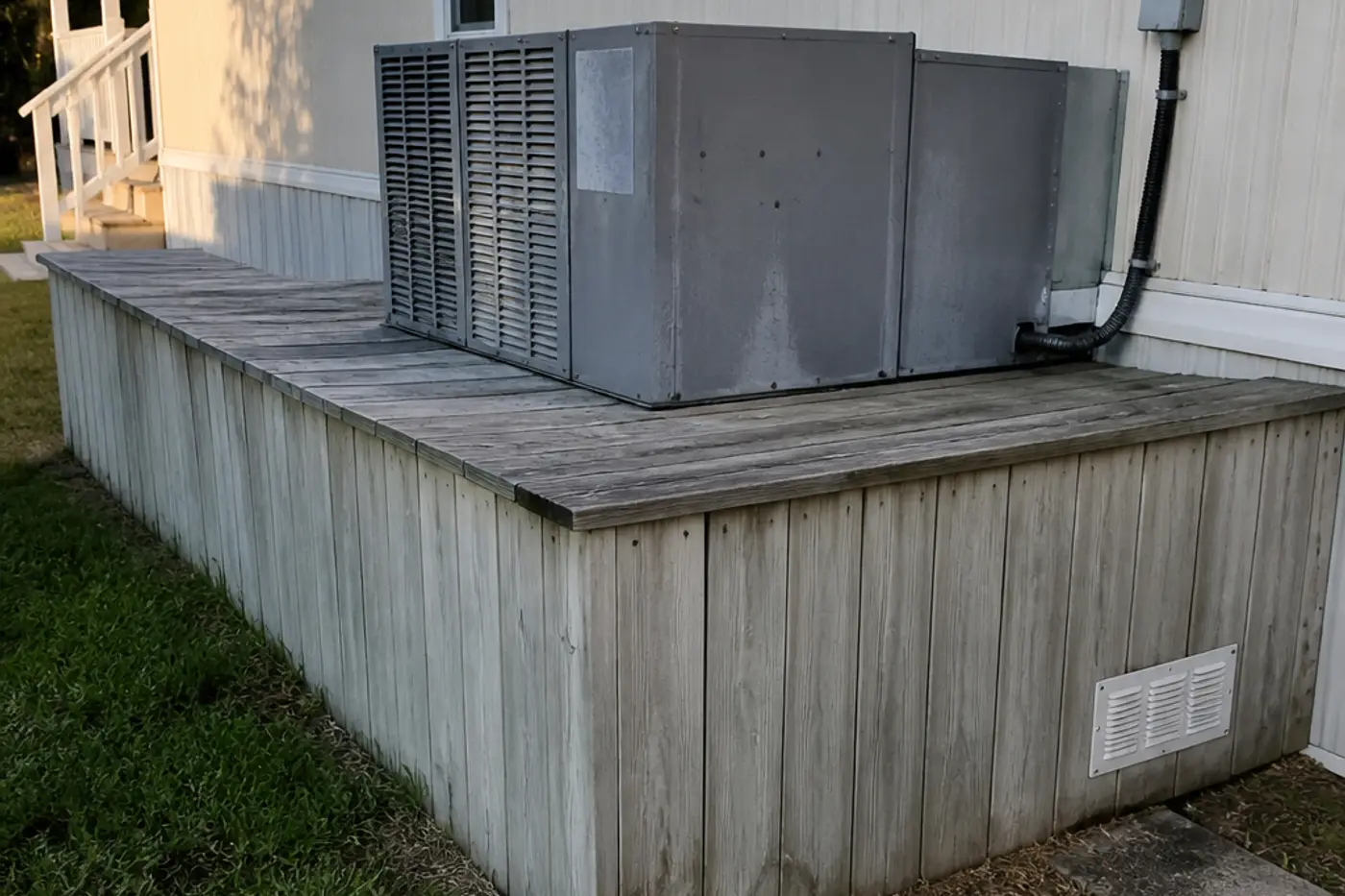 Manufactured-home platform AC unit on a Pasco County property