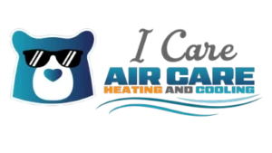 I Care Air Care Heating and Cooling logo with bear mascot and sunglasses